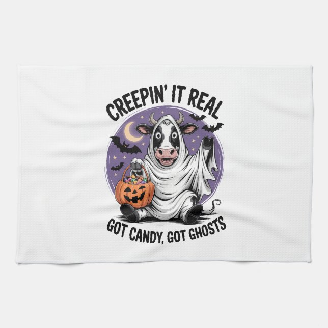 Creepin � Kuh Halloween Geschirrtuch (Horizontal)