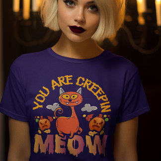 Creepin Meow Funny Halloween Cat T - Shirt