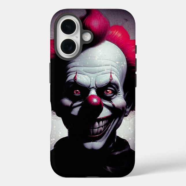 Creepischer Clown mit Glitzer iPhone 16 Hülle (Rückseite)