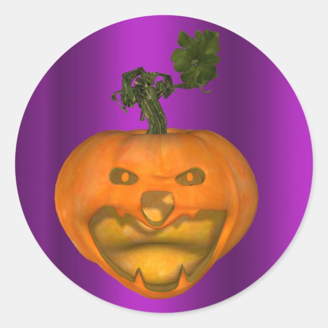Creepischer Jack O'Lantern Lila Halloween Runder Aufkleber (Vorderseite)