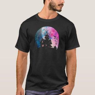 Creepisches Spuk Haus & Wasserfarbe Vollmond T-Shirt