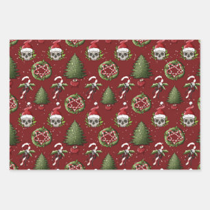 Creepisches Weihnachtswackelpapier mit Santa Skull Geschenkpapier Set