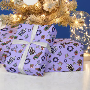 Creepmas Lila Muster w/Skulls, Spuk Haus Geschenkpapier