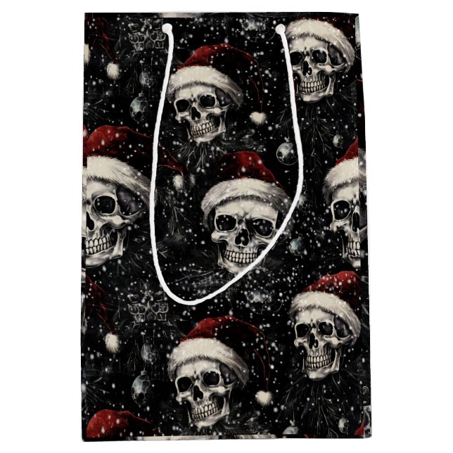 Creepmas Spooky Gothic Skulls Mittlere Geschenktüte (Vorderseite)