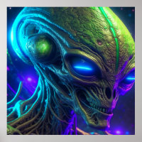 Creepy Alien Head mit leuchtenden blauen Augen