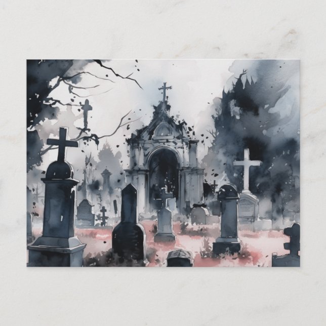 Creepy and Beautiful Friedhof Halloween Feiertagspostkarte (Vorderseite)