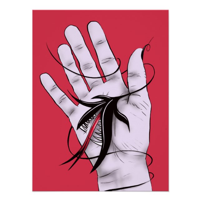 Creepy Art komisches Gothic Hand Biting Blume Mons Poster (Vorderseite)