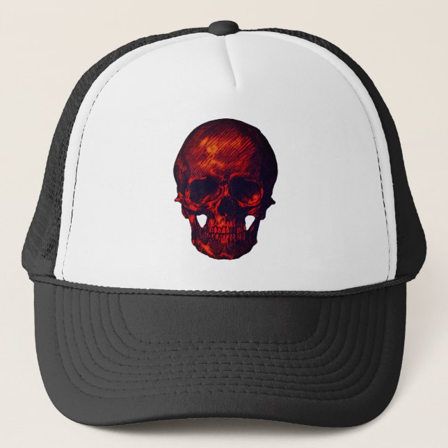 Creepy Beängstigend Spooky Red Skull Truckerkappe (Vorderseite)