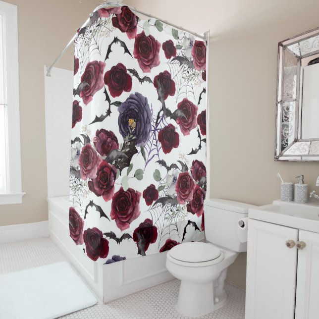 Creepy Beautiful | Dunkelgotische Rose mit Flederm Duschvorhang (Beispiel)