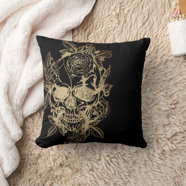 Creepy Beautiful | Goldener Grunge mit Rose Kissen (Decke)