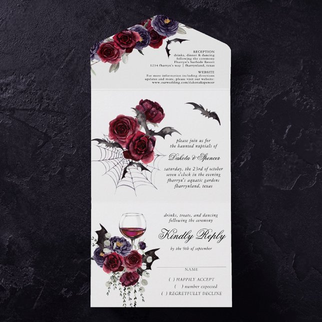 Creepy Beautiful | Gothic Red Lila Floral Fleats All In One Einladung (Von Creator hochgeladen)