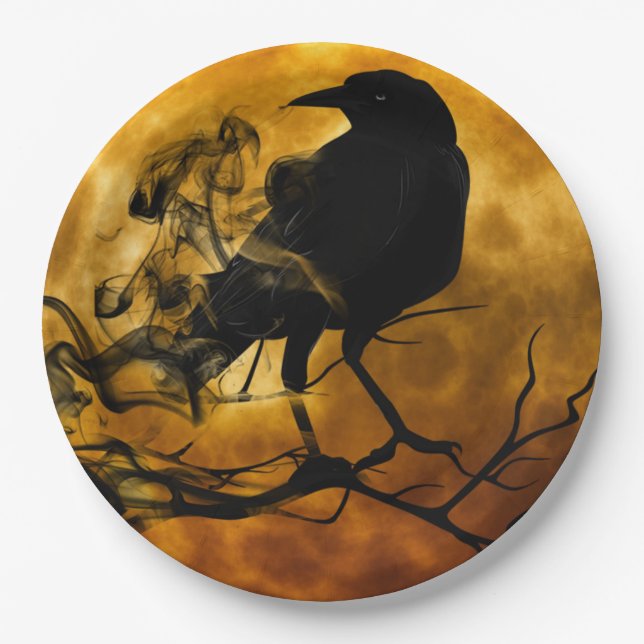 Creepy Black Raven Halloween Pappteller (Vorderseite)