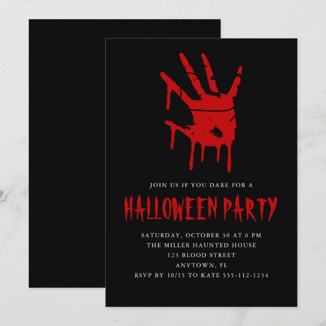 Creepy Blood Hand Print Adult Halloween-Party Einladung (Vorne/Hinten)