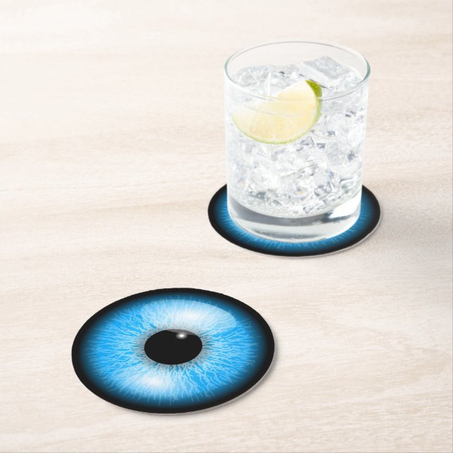 Creepy Blue Realistic Eyeball Halloween Runder Pappuntersetzer (Vor Ort)