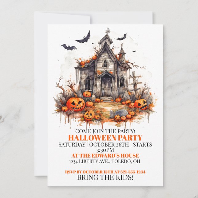 Creepy Cabin Happy Halloween Party Einladungen (Vorderseite)