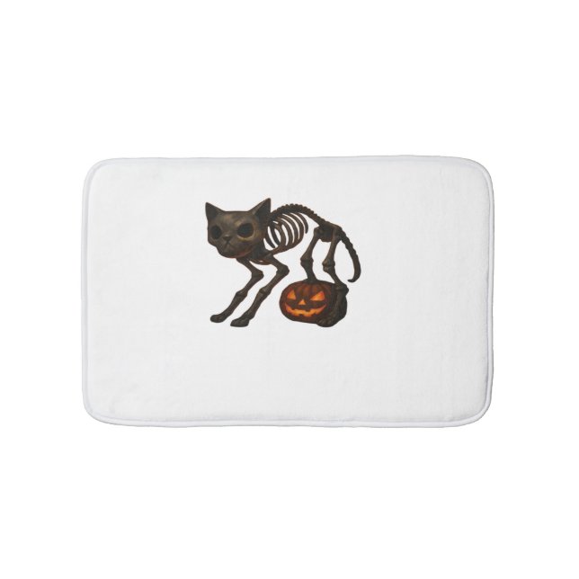 Creepy Cat Skeleton Halloween-Geschenk Klassischer Badematte (Vorderseite)