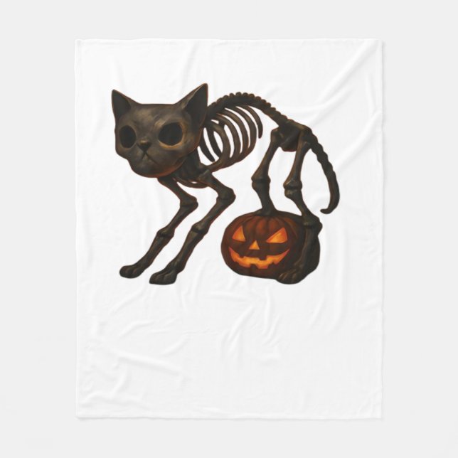 Creepy Cat Skeleton Halloween-Geschenk Klassischer Fleecedecke (Vorderseite)