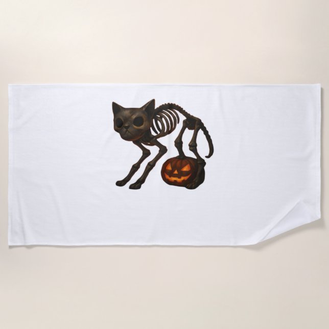 Creepy Cat Skeleton Halloween-Geschenk Klassischer Strandtuch (Vorderseite)