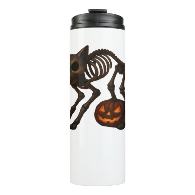 Creepy Cat Skeleton Halloween-Geschenk Klassischer Thermosbecher (Vorderseite)