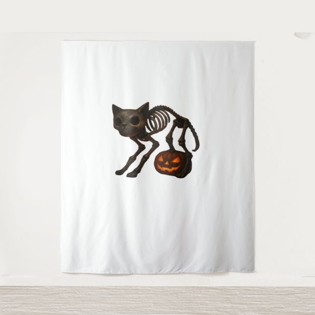 Creepy Cat Skeleton Halloween-Geschenk Klassischer Wandteppich (Vorderseite)