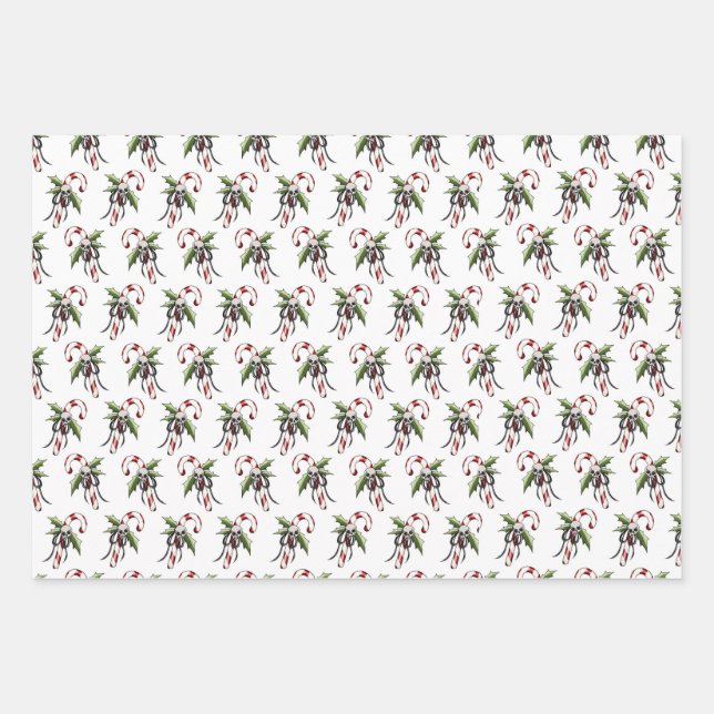 Creepy Christmas Candy Cane Skull Wrapping Paper Geschenkpapier Set (Vorderseite)