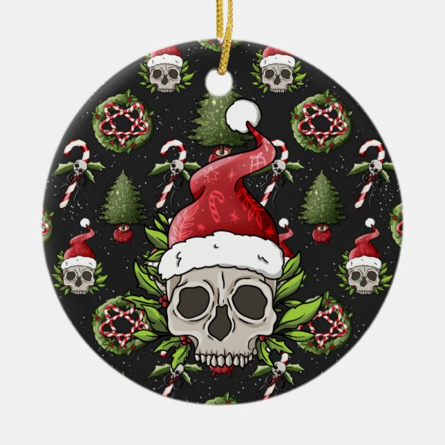 Creepy Christmas Santa Skull Keramik Ornament (Vorne)