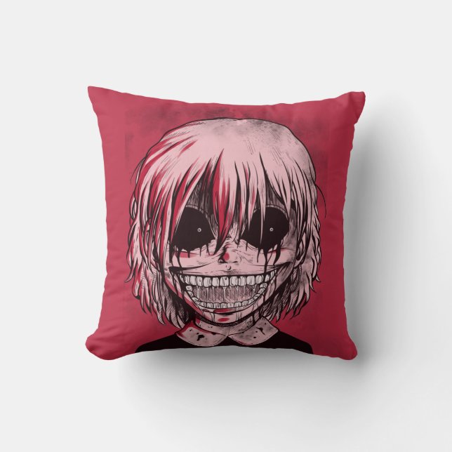 Creepy Cool Red and Black Girl Zombie Kissen (Vorderseite)
