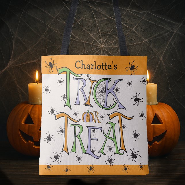 Creepy Critters Halloween Trick oder Behandeln Cus Tasche (Children's Halloween Trick or Treat Hand lettered Tote Bag)