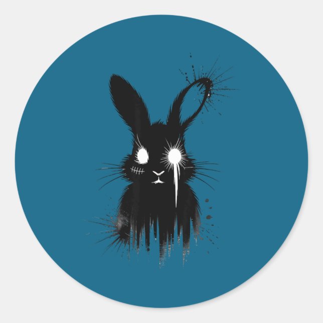 Creepy Cute Goth Bunny Horror Rabbit Sketch Alt Ng Runder Aufkleber (Vorderseite)