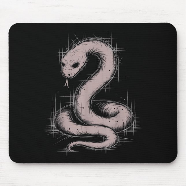 Creepy Cute Goth Python Horror Snake Sketch Alt Ng Mousepad (Vorne)