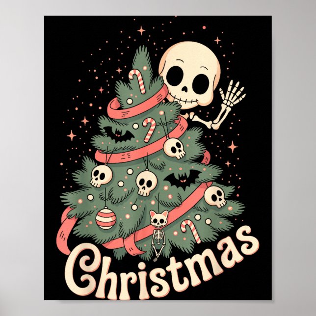 Creepy Cute Kawaii Skeleton Christmas Tree Skull B Poster (Vorne)