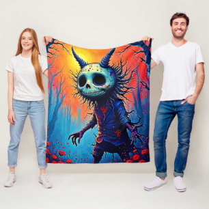 Creepy Dämon in spöttischem Holzdesign Fleecedecke