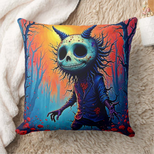 Creepy Dämon in spöttischem Holzdesign Kissen