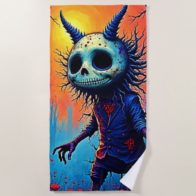 Creepy Dämon in spöttischem Holzdesign Strandtuch (Vorderseite)