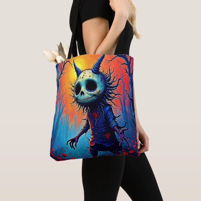 Creepy Dämon in spöttischem Holzdesign Tasche (Von Nahem)