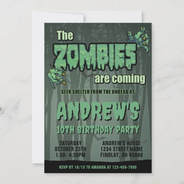 Creepy Dark Green Zombie Birthday Party Einladung (Vorderseite)