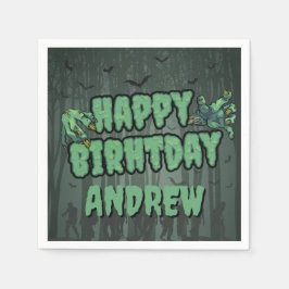 Creepy Dark Green Zombie Happy Birthday Party Serviette