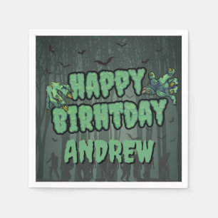 Creepy Dark Green Zombie Happy Birthday Party Serviette