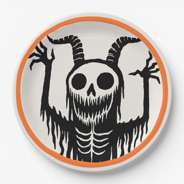 Creepy Devil Skull Halloween Pappteller (Vorderseite)