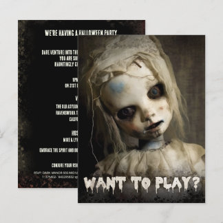 Creepy Doll Budget Adult Halloween Einladung Postkarte