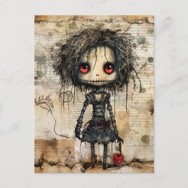 Creepy Doll mit Herz Postkarte (Vorderseite)