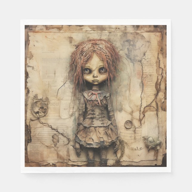 Creepy Doll with Pink Bow Napkins Serviette (Vorderseite)