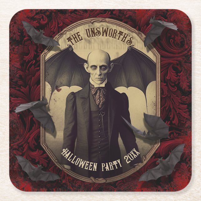 Creepy Dracula Vampire Halloween-Party Rechteckiger Pappuntersetzer (Vorderseite)