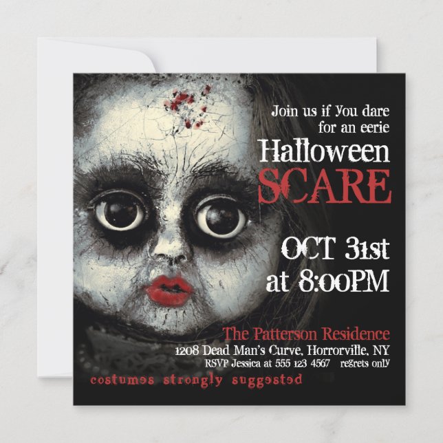 Creepy Eerie Doll Halloween-Party Einladung (Vorderseite)