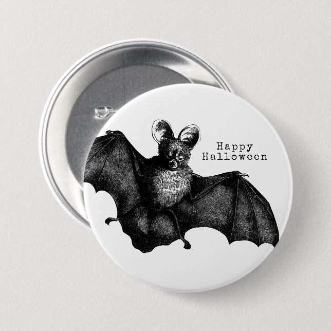 Creepy Flying Vintag Bat Halloween Button (Vorne & Hinten)