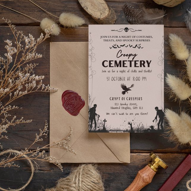 Creepy Friedhof Dusty Red und Black Einladung (Creepy Cemetery Dusty Red and Black Cover from The Beekeeper Store)