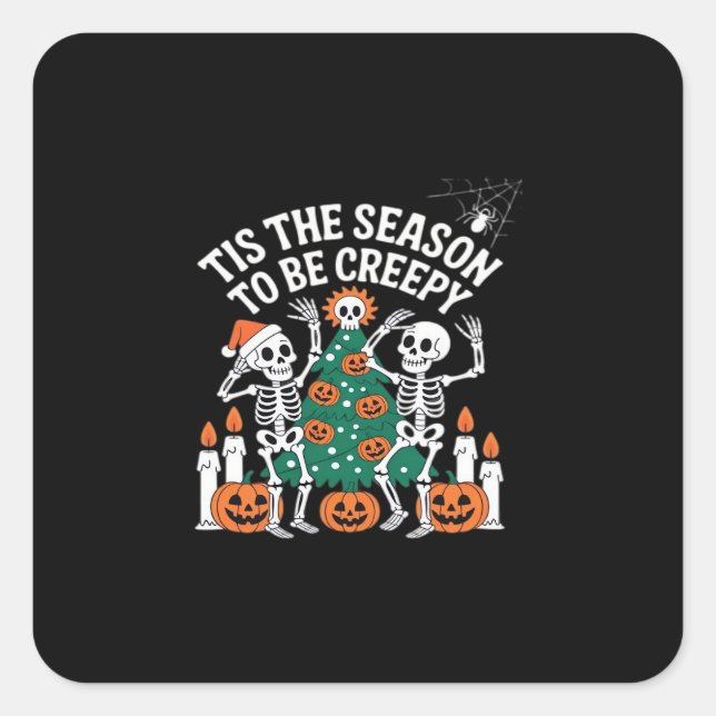Creepy Funny Skeleton Halloween Spooky Quadratischer Aufkleber (Vorderseite)