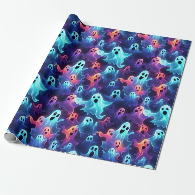 Creepy Ghost Blue Red Lila Halloween Decoupage Geschenkpapier (Ungerollt)