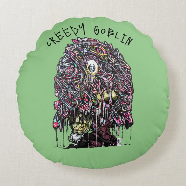 Creepy Goblin Rundes Kissen (Vorderseite)