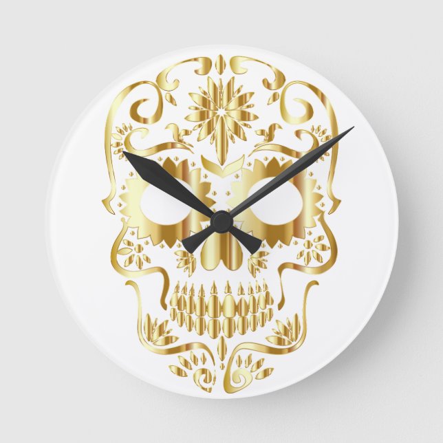 Creepy Gold Skelettfantasienuhr Runde Wanduhr (Vorderseite)